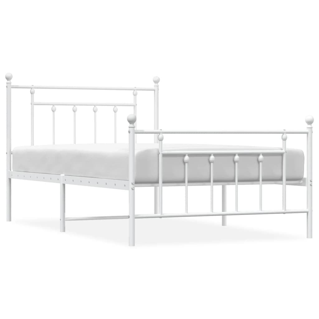 vidaXL Metal Bed Frame without Mattress with Footboard White 100x200cm