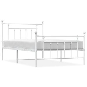 vidaXL Metal Bed Frame without Mattress with Footboard White 100x200cm