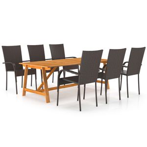 vidaXL 7 Piece Garden Dining Set Brown