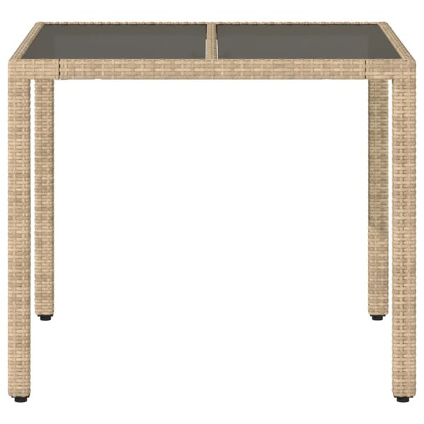 vidaXL Garden Table with Glass Top Beige 90x90x75 cm Poly Rattan
