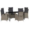 vidaXL Garden Dining Set with Cushion 5 pcs Grey Poly Rattan