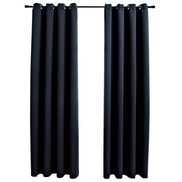 vidaXL Blackout Curtains with Rings 2 pcs Black 137x213 cm Fabric