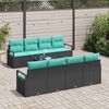 vidaXL Sofa Set with Cushion 7 pcs Black and Light Blue Poly Rattan