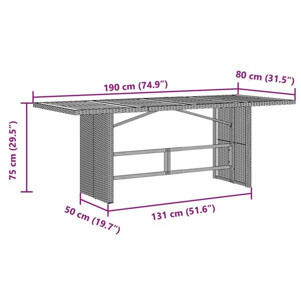 vidaXL Garden Table with Glass Top Grey 190x80x75 cm Poly Rattan