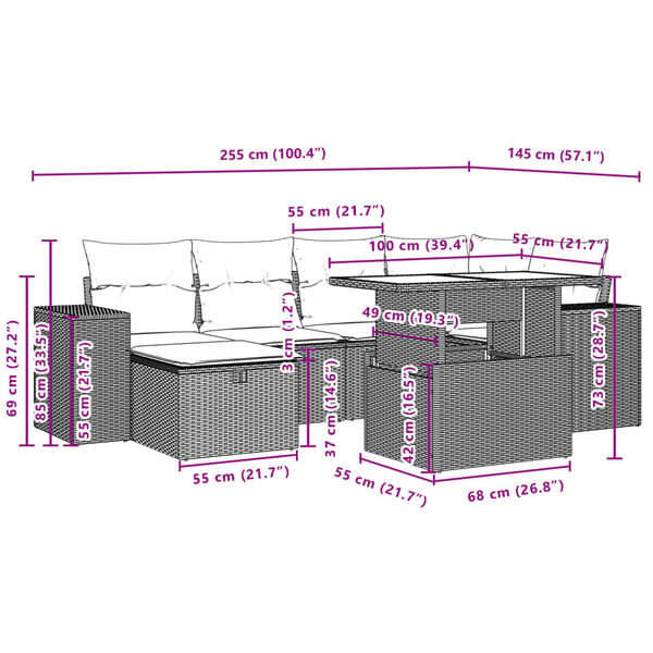 vidaXL 7 Piece Garden Sofa Set with Cushions Beige Poly Rattan
