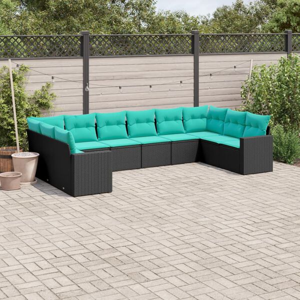 vidaXL 10 Piece Garden Sofa Set with Cushions Black Poly Rattan