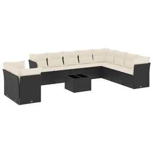 vidaXL 11 Piece Garden Sofa Set with Cushions Black Poly Rattan