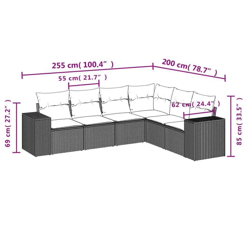 vidaXL 6 Piece Garden Sofa Set with Cushions Grey Poly Rattan