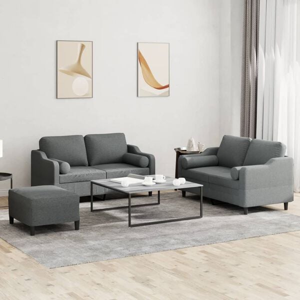 vidaXL 3 Piece Sofa Set with Pillows Dark Grey Fabric