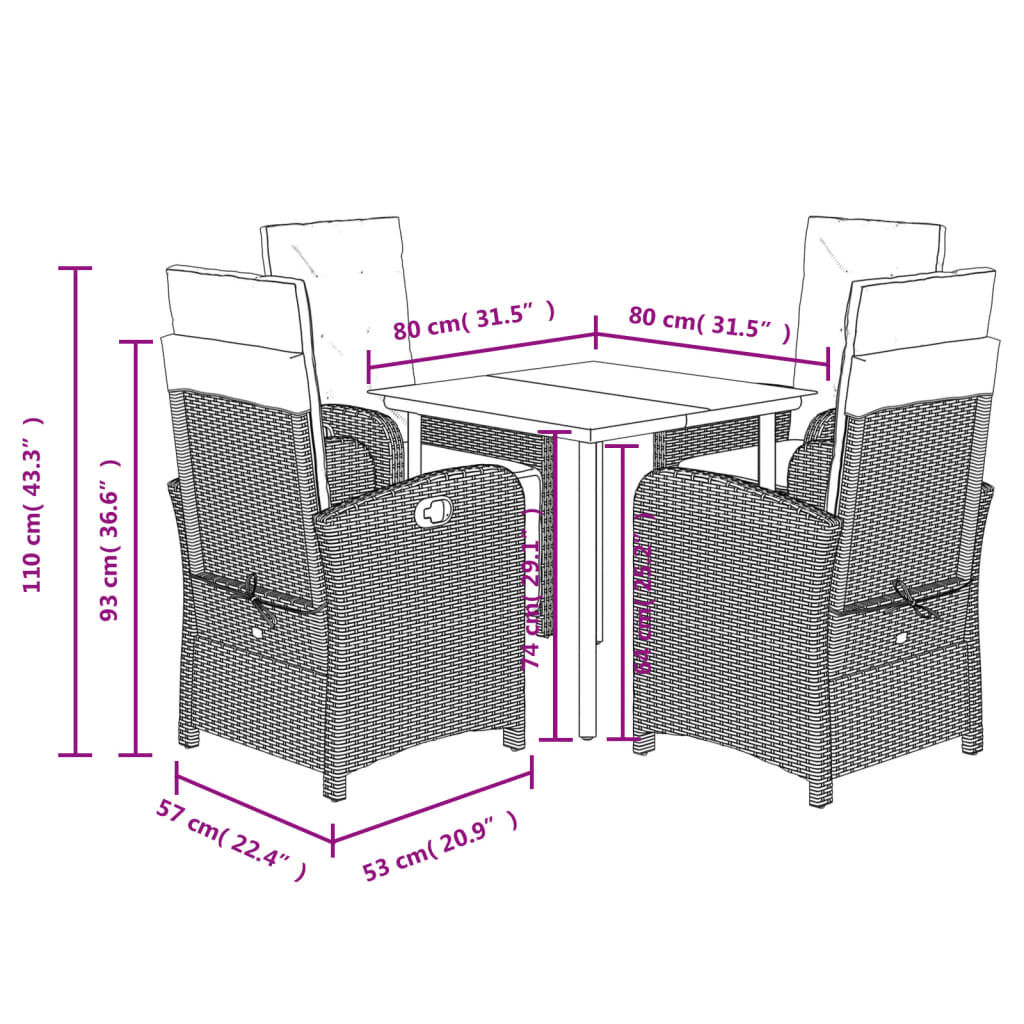 vidaXL 5 Piece Garden Dining Set with Cushions Grey Poly Rattan