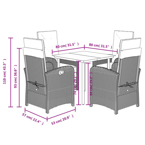 vidaXL 5 Piece Garden Dining Set with Cushions Grey Poly Rattan