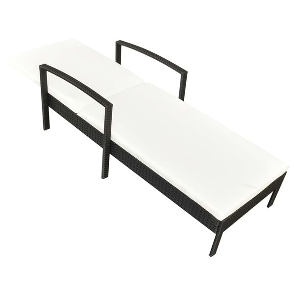 vidaXL Sun Lounger with Cushion Poly Rattan Black