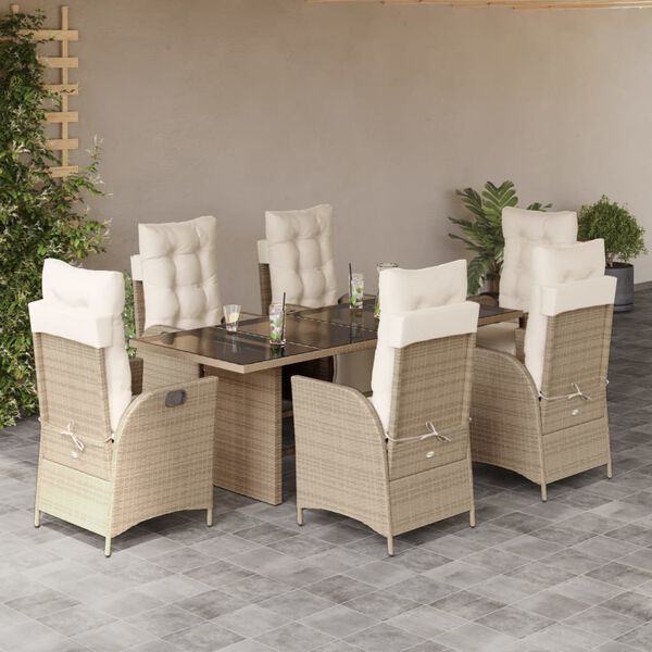 vidaXL 7 Piece Garden Dining Set with Cushions Beige Poly Rattan