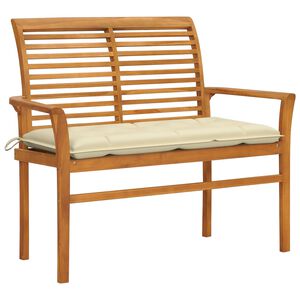 vidaXL Garden Bench with Cream White Cushion 112 cm Solid Teak Wood