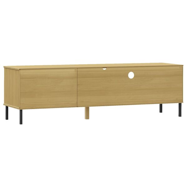 vidaXL TV Cabinet with Metal Legs Brown Solid Wood Pine OSLO