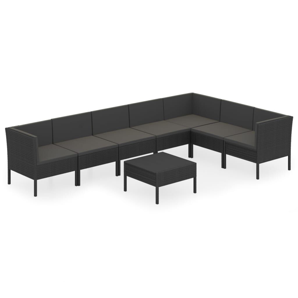 vidaXL 8 Piece Garden Lounge Set with Cushions Poly Rattan Black