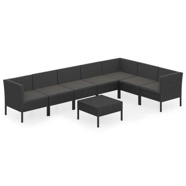 vidaXL 8 Piece Garden Lounge Set with Cushions Poly Rattan Black