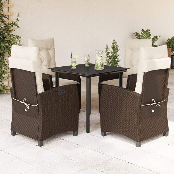 vidaXL 5 Piece Garden Dining Set with Cushions Brown Poly Rattan