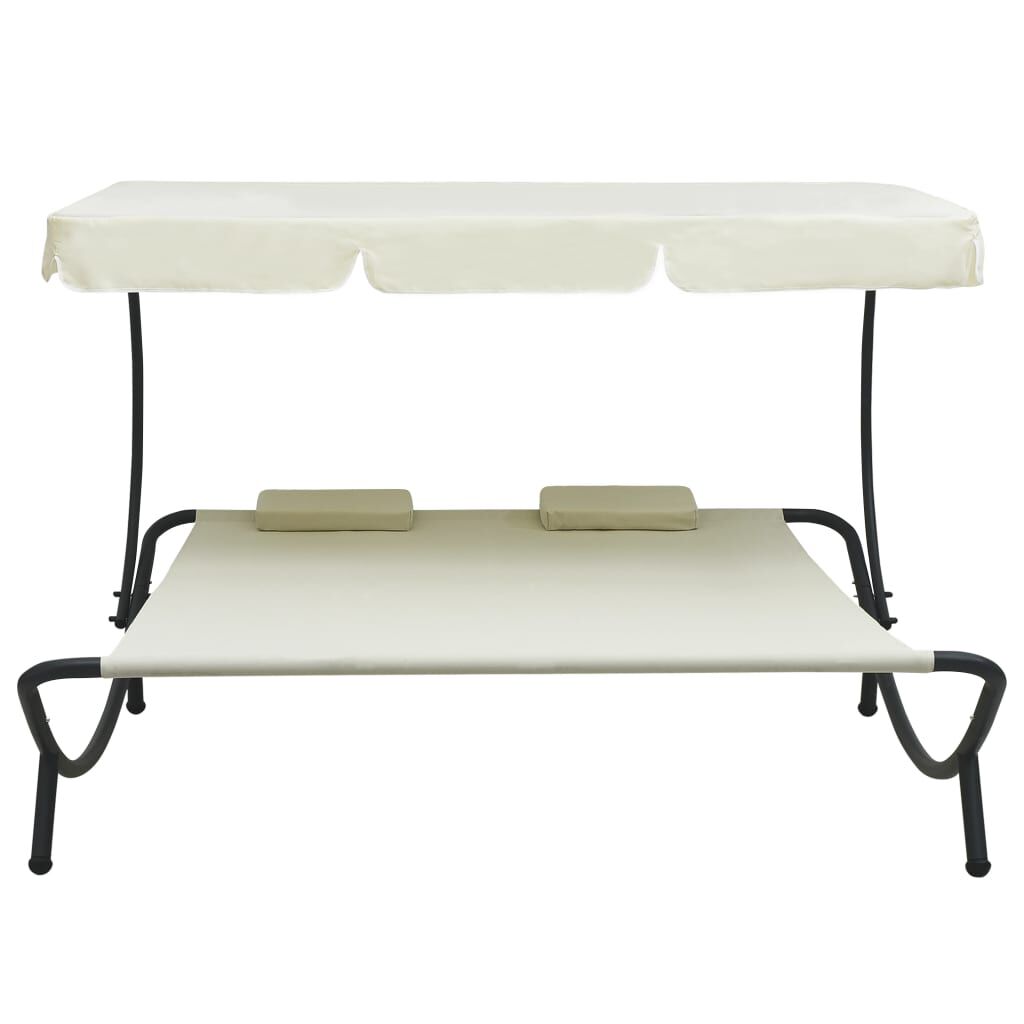 vidaXL Outdoor Lounge Bed with Canopy and Pillows Cream White