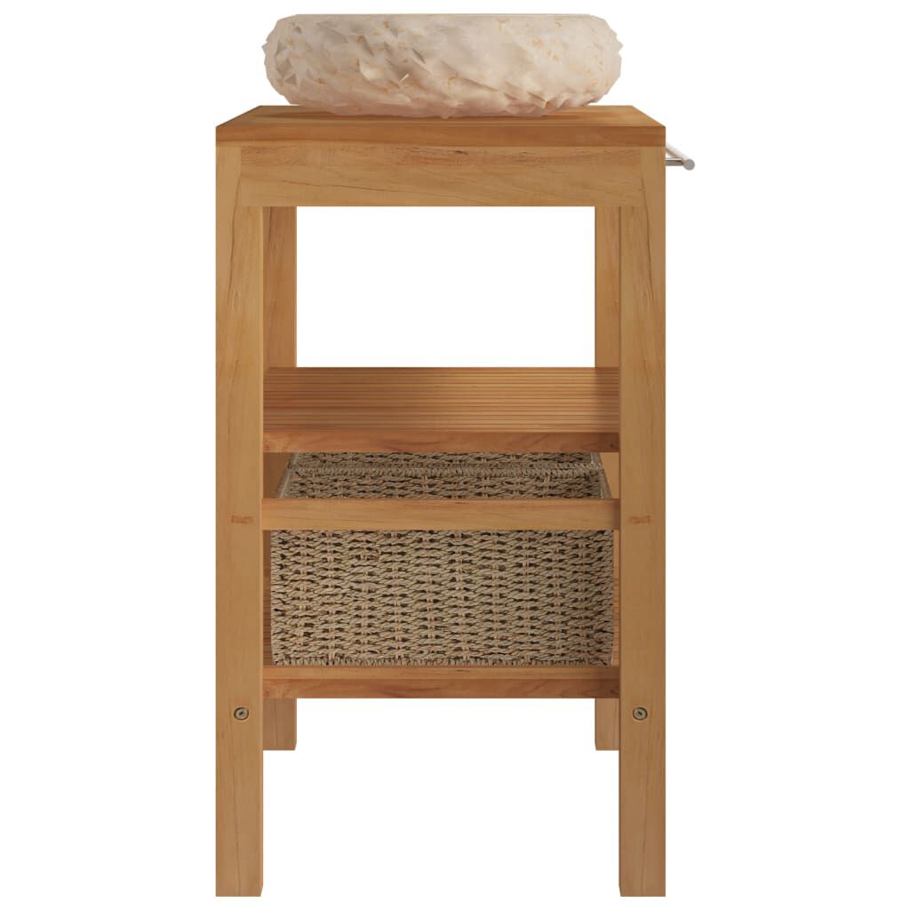 vidaXL Bathroom Vanity Cabinet Solid Teak with Sink Marble Cream