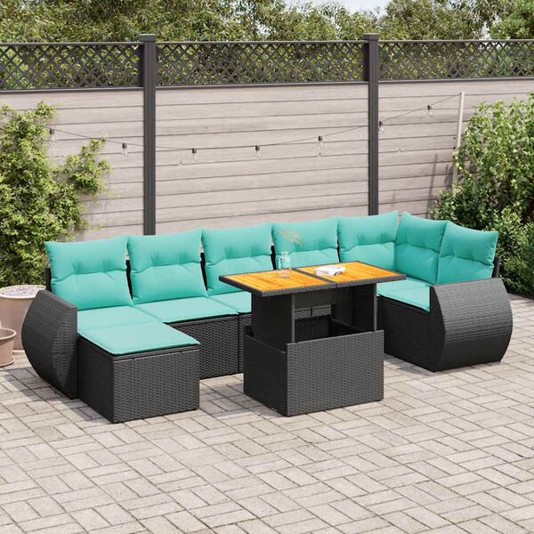 vidaXL 8 Piece Garden Sofa Set with Cushions Black Poly Rattan