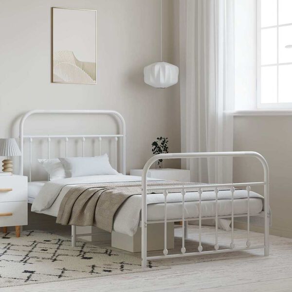 vidaXL Metal Bed Frame without Mattress with Footboard White 100x190cm