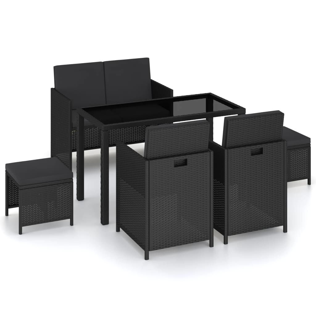 vidaXL 6 Piece Outdoor Dining Set with Cushions Poly Rattan Black