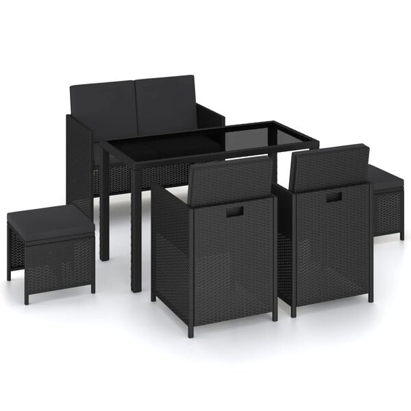 vidaXL 6 Piece Outdoor Dining Set with Cushions Poly Rattan Black