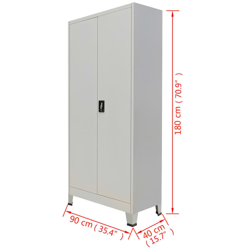 vidaXL Office Cabinet with 2 Doors Steel 90x40x180cm Grey