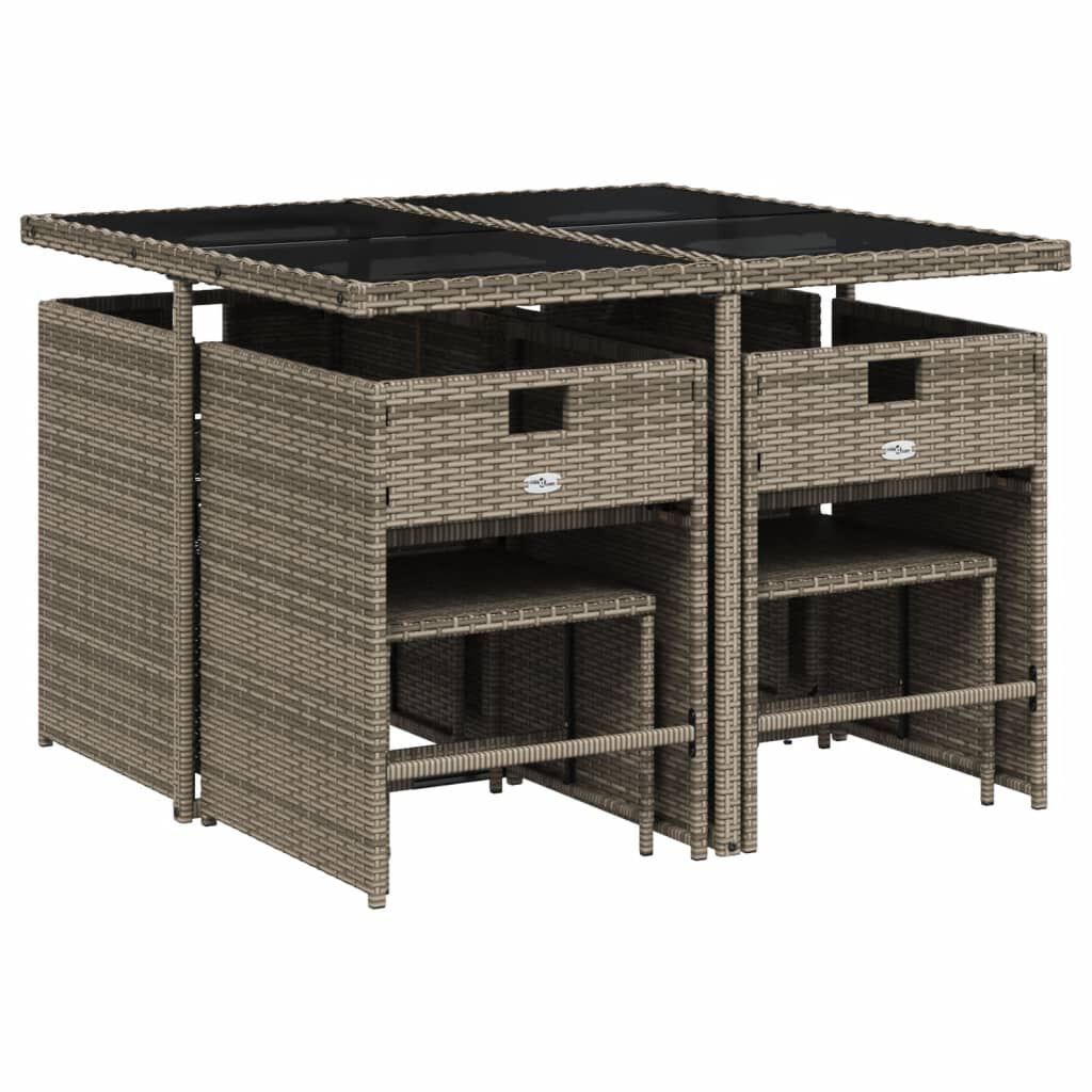 vidaXL 9 Piece Garden Dining Set with Cushions Grey Poly Rattan