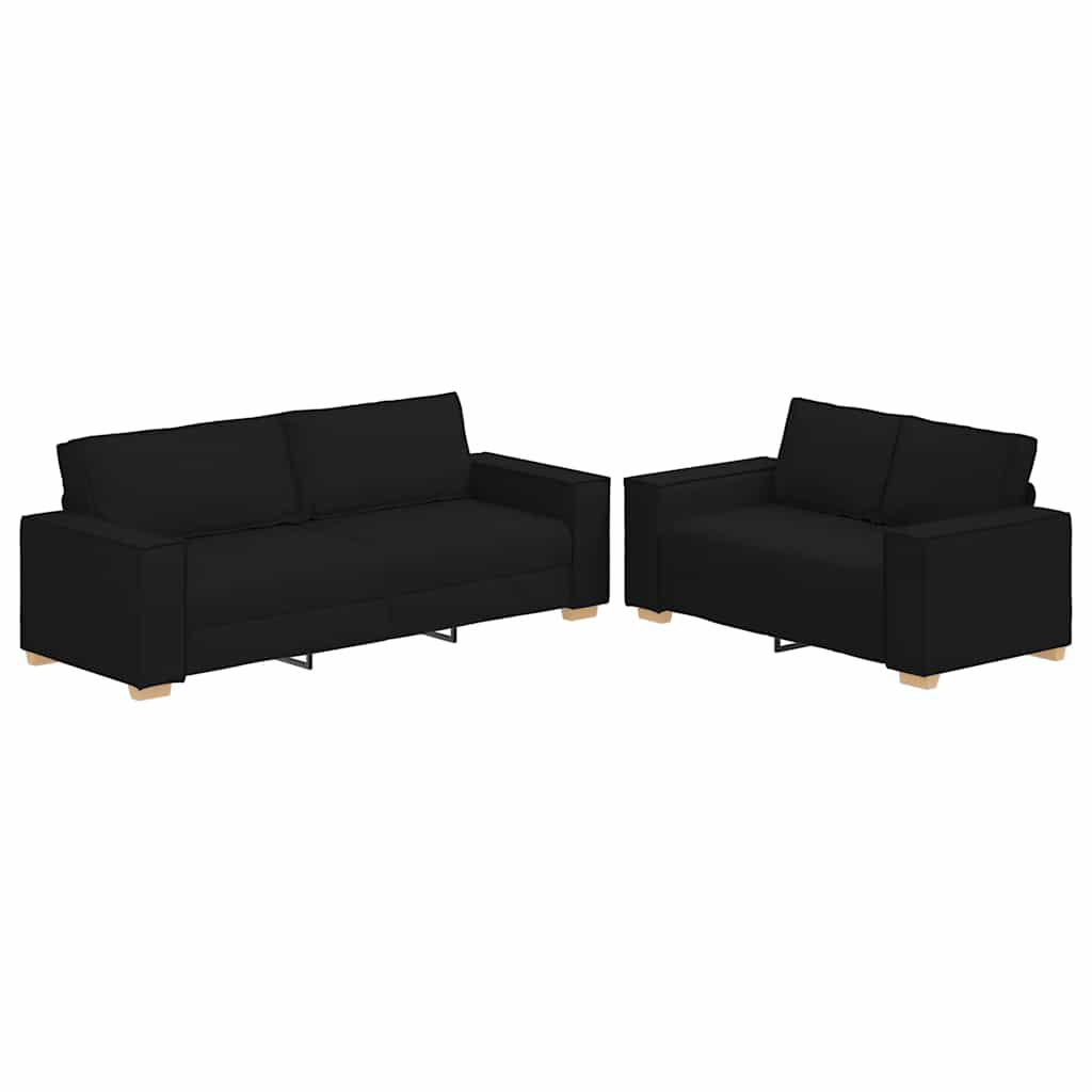 vidaXL 2 Piece Sofa Set with Cushions Black Fabric