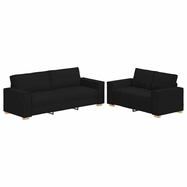 vidaXL 2 Piece Sofa Set with Cushions Black Fabric