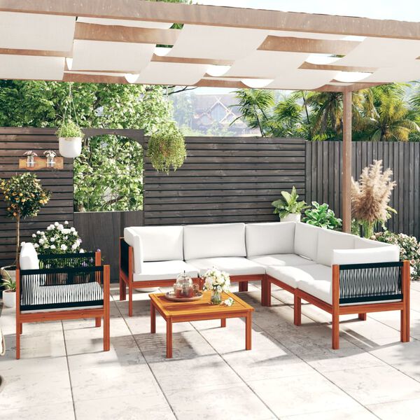 vidaXL 7 Piece Garden Lounge Set with Cushions Cream Solid Acacia Wood