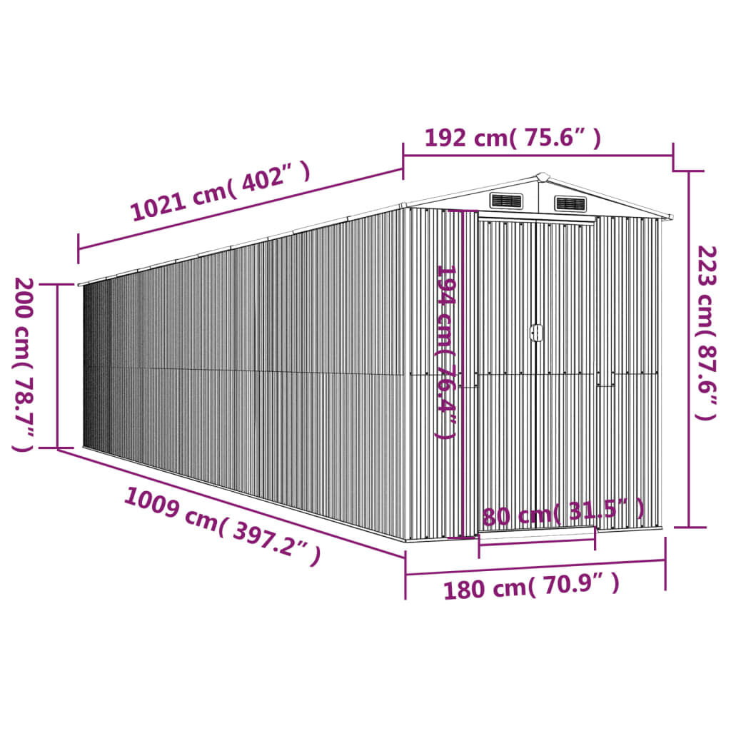 vidaXL Garden Shed Dark Brown 192x1021x223 cm Galvanised Steel