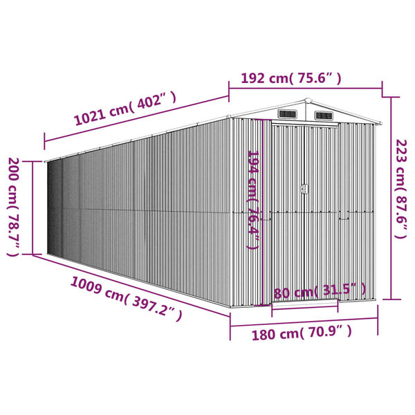 vidaXL Garden Shed Dark Brown 192x1021x223 cm Galvanised Steel