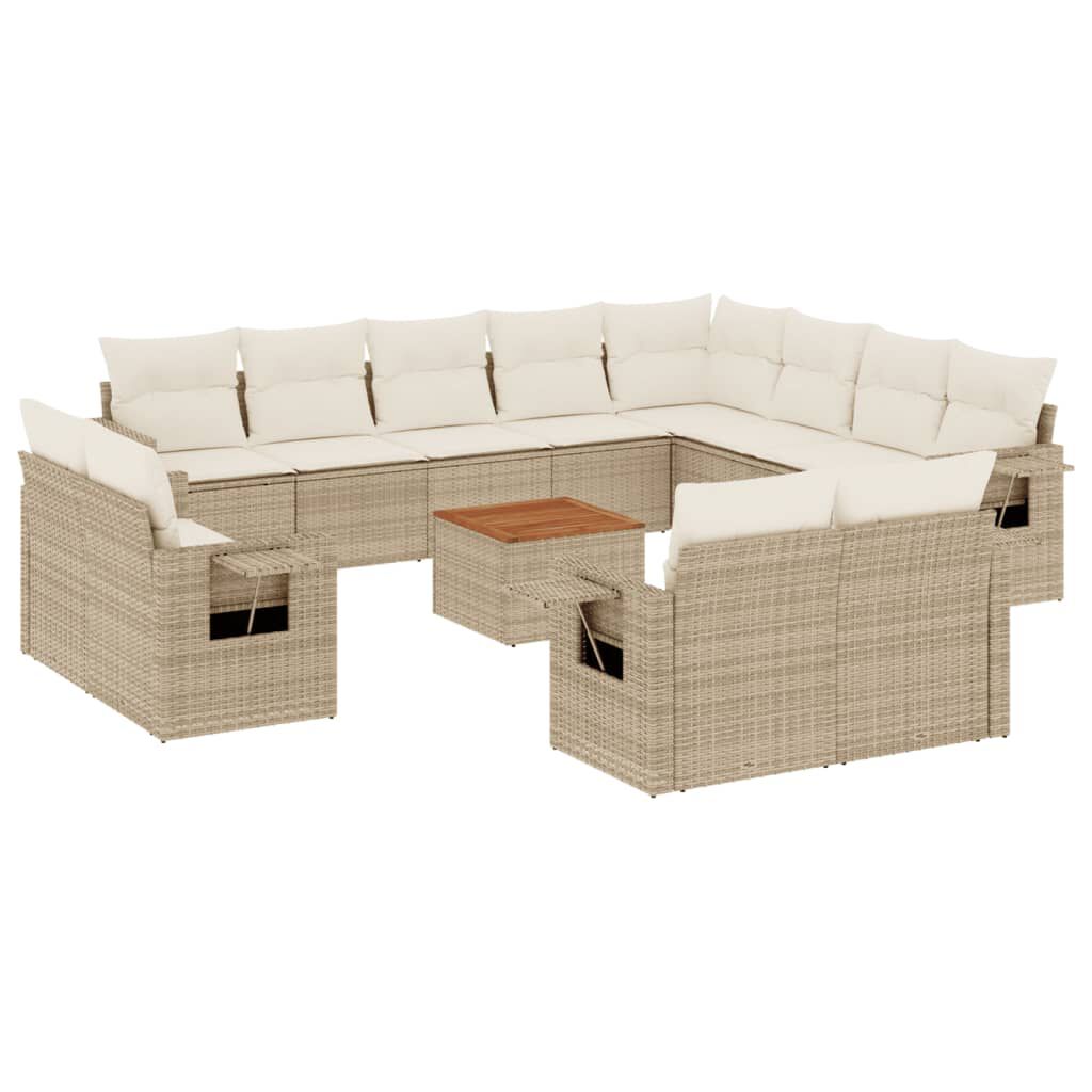 vidaXL 13 Piece Garden Sofa Set with Cushions Beige Poly Rattan