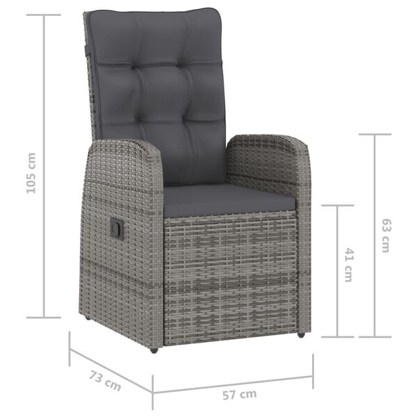 vidaXL 7 Piece Outdoor Dining Set with Cushions Poly Rattan Grey