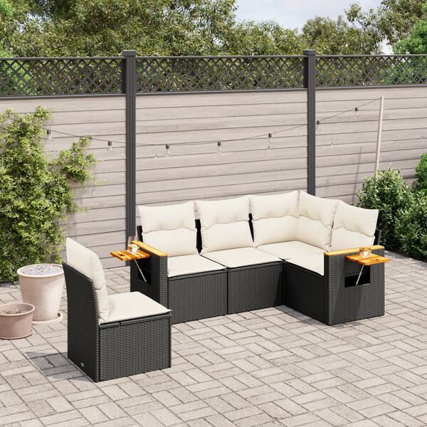 vidaXL 5 Piece Garden Sofa Set with Cushions Black Poly Rattan