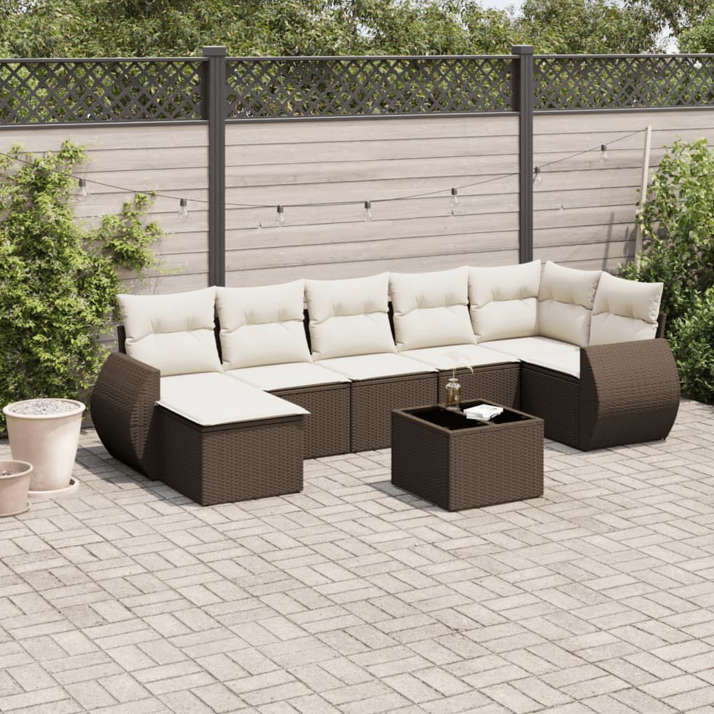 vidaXL 8 Piece Garden Sofa Set with Cushions Brown Poly Rattan