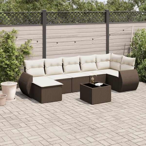 vidaXL 8 Piece Garden Sofa Set with Cushions Brown Poly Rattan