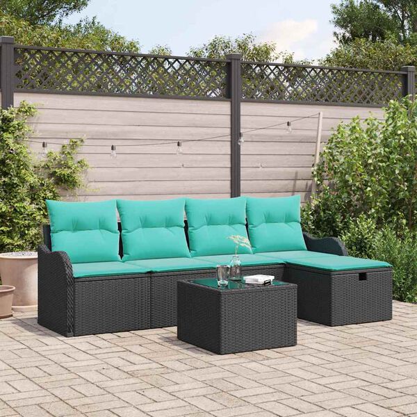 vidaXL Garden Sofa Set 6 pcs Black and turquoise Poly rattan