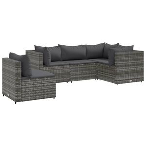 vidaXL 5 Piece Garden Lounge Set with Cushions Grey Poly Rattan