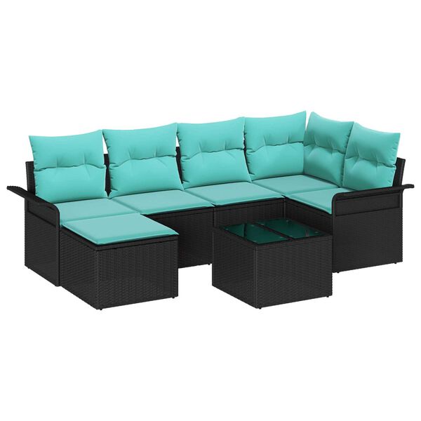 vidaXL 7 Piece Garden Sofa Set with Cushions Black Poly Rattan