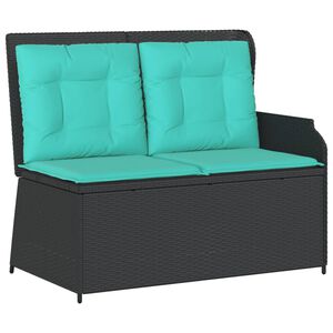 vidaXL Reclining Garden Bench with Cushions Black Poly Rattan
