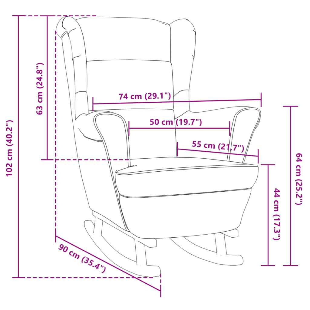vidaXL Rocking Chair with Solid Wood Rubber Legs Dark Grey Velvet