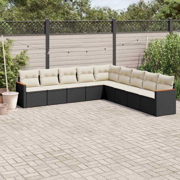 vidaXL 9 Piece Garden Sofa Set with Cushions Black Poly Rattan