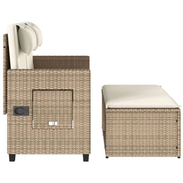 vidaXL Reclining Garden Bench with Cushions Beige Poly Rattan