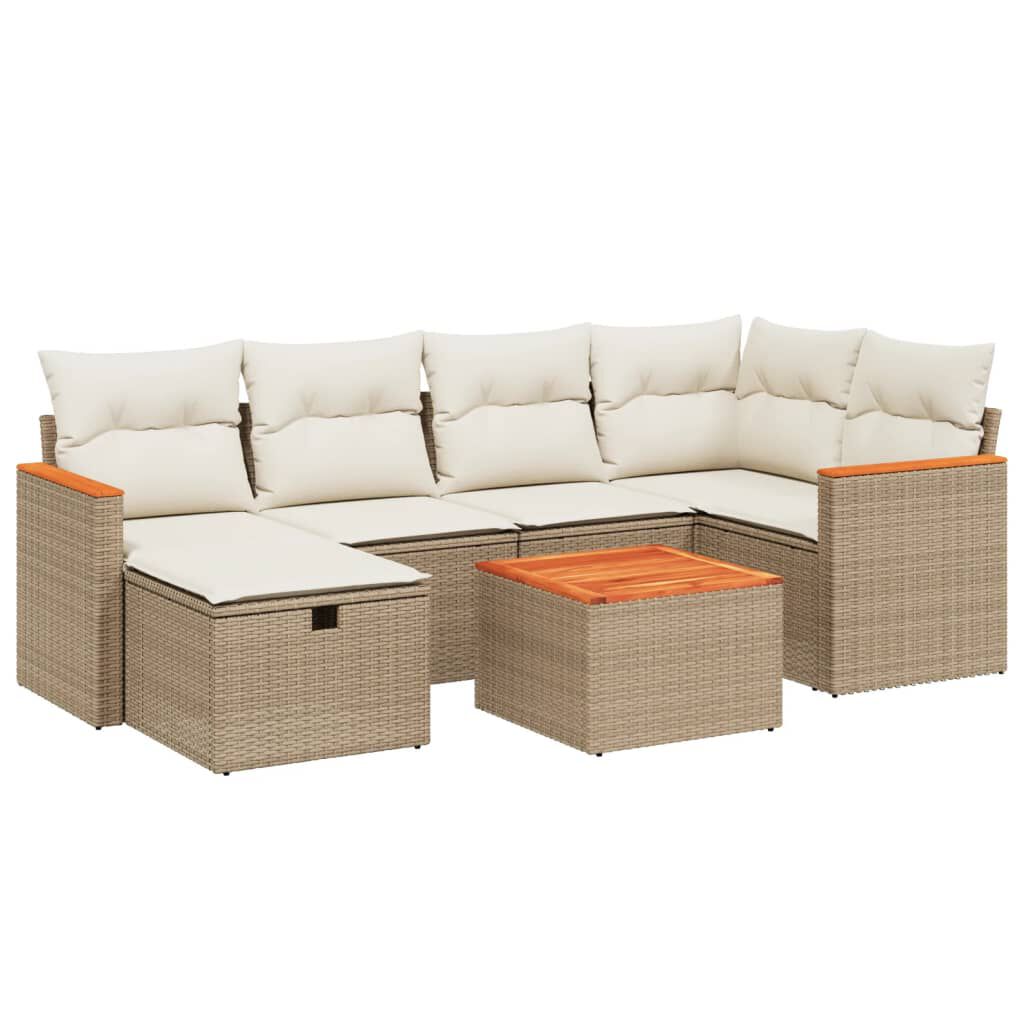 vidaXL 7 Piece Garden Sofa Set with Cushions Beige Poly Rattan