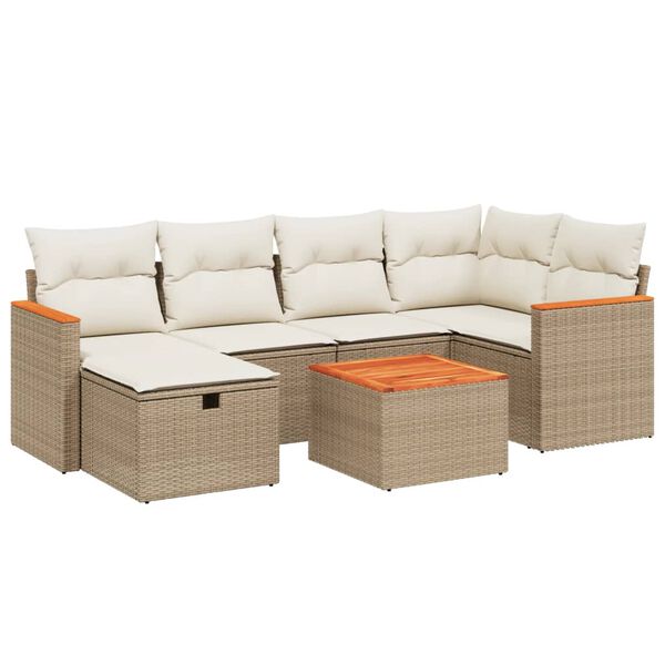 vidaXL 7 Piece Garden Sofa Set with Cushions Beige Poly Rattan