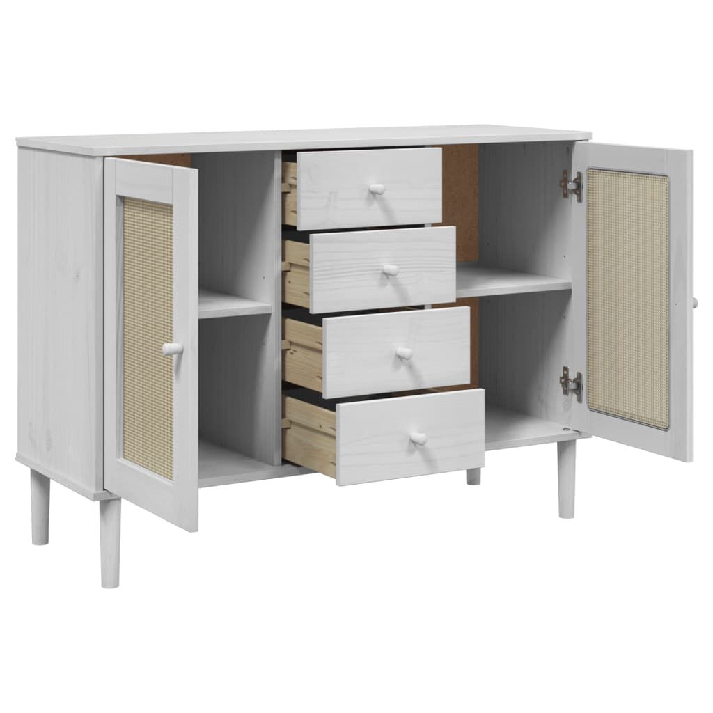 vidaXL Sideboard SENJA Rattan Look White 112x40x80 cm Solid Wood Pine